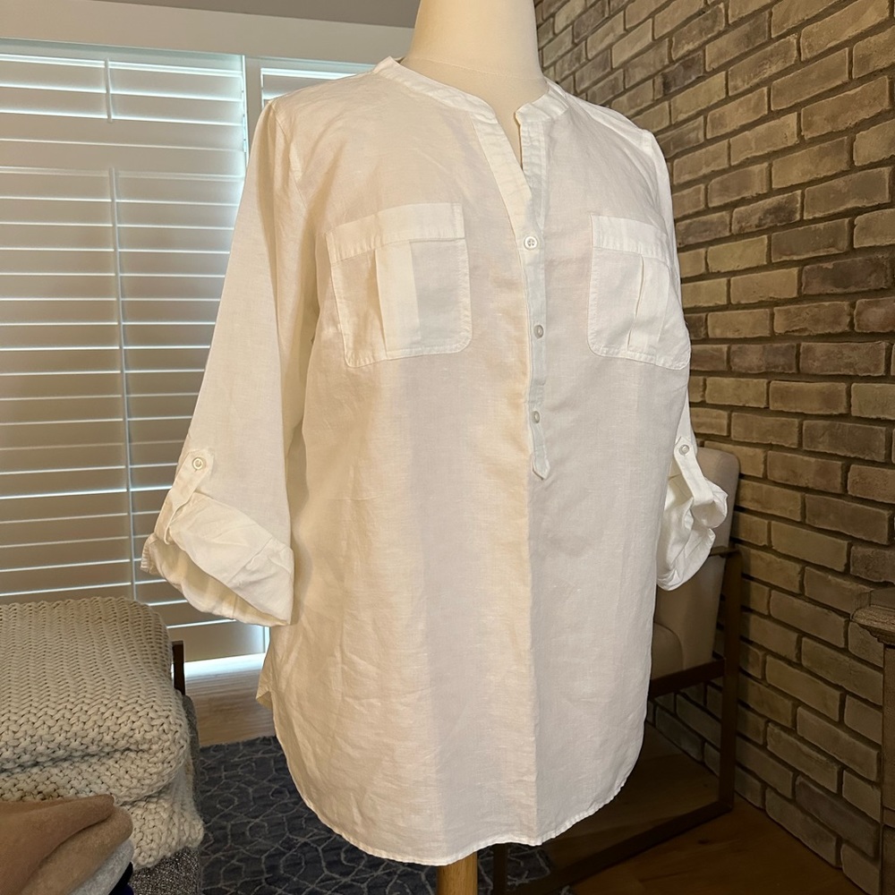 Talbots White Linen-Blend Blouse/Tunic